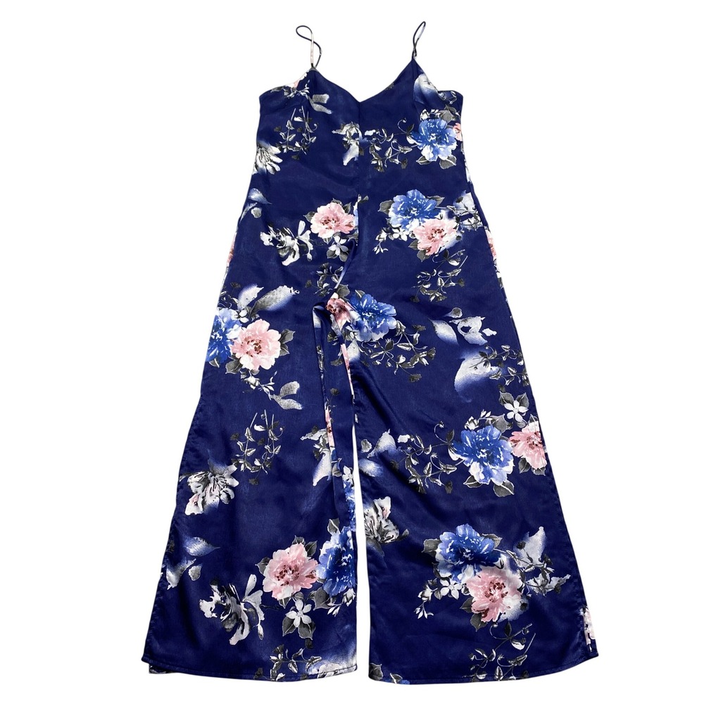 StillWater Floral Wide Leg Jumpsuit Blue Pink Botanical Satin Spaghetti‎ Strap S